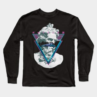 Vaporwave Poseiden Statue Bust Retro 80s King Of The Sea Art Long Sleeve T-Shirt